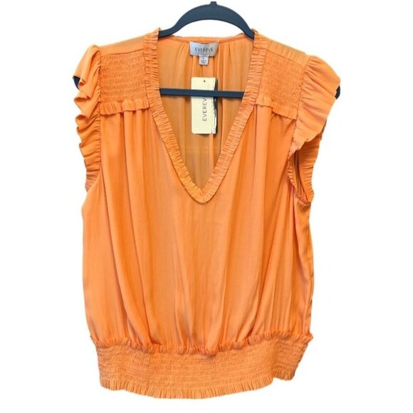 Evereve Brynlee Smocked Satin Top Orange Size Large NWT $88 Blouse - Picture 2 of 7